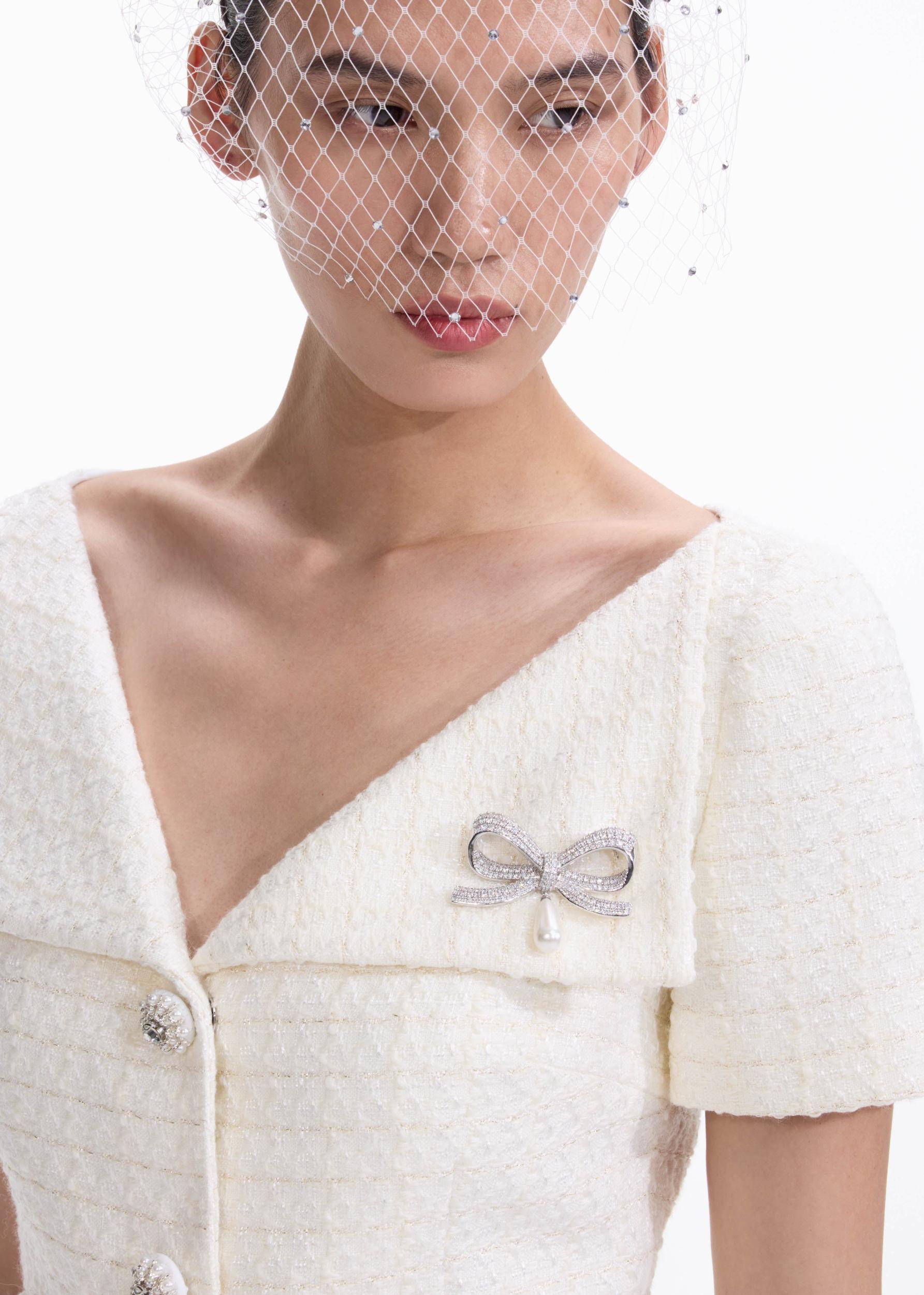 Crystal Bow Pearl Droplet Brooch Product Image