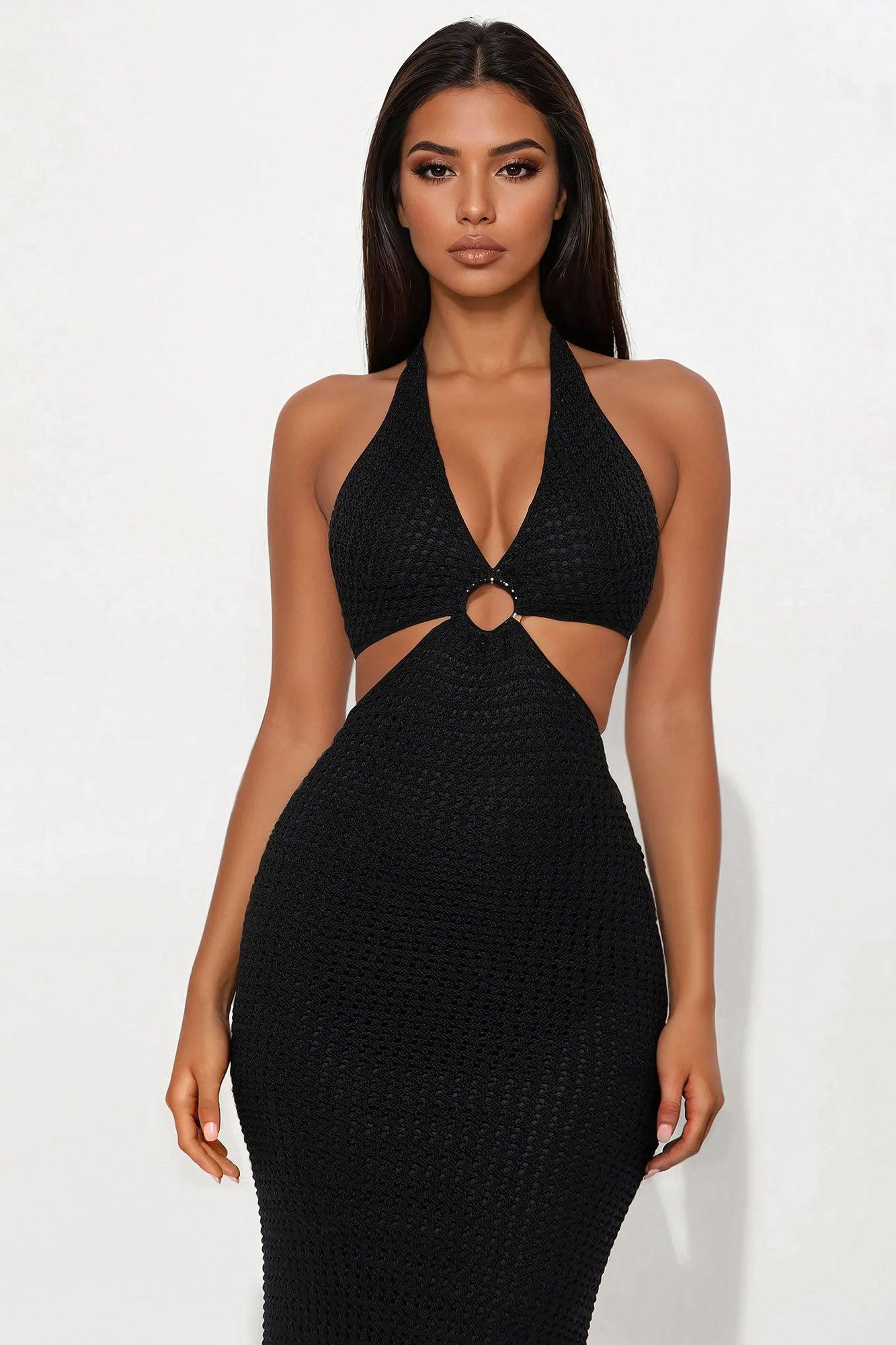 Dora Crochet Maxi Dress - Black Product Image