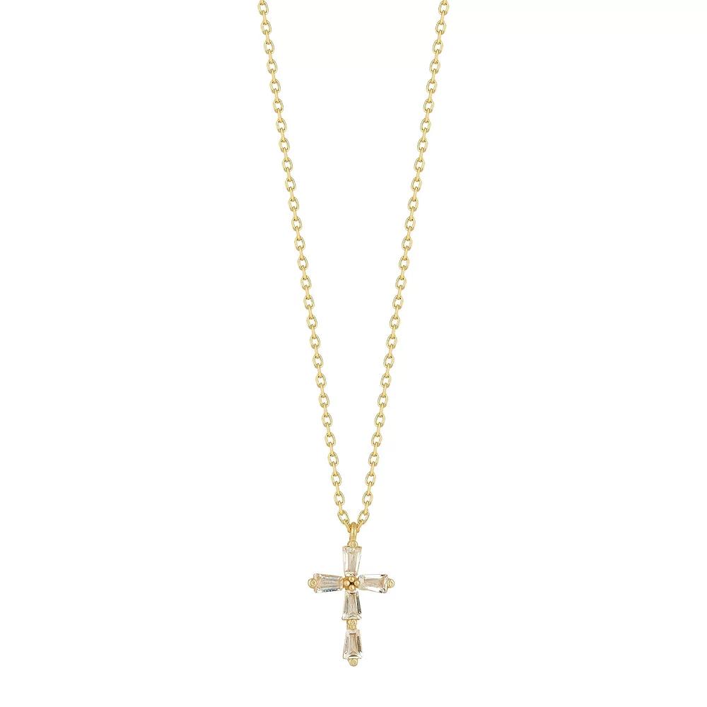 Sunkissed Sterling Cubic Zirconia Dainty Cross Pendant Necklace, Women's, Size: 18", Gold Tone Product Image