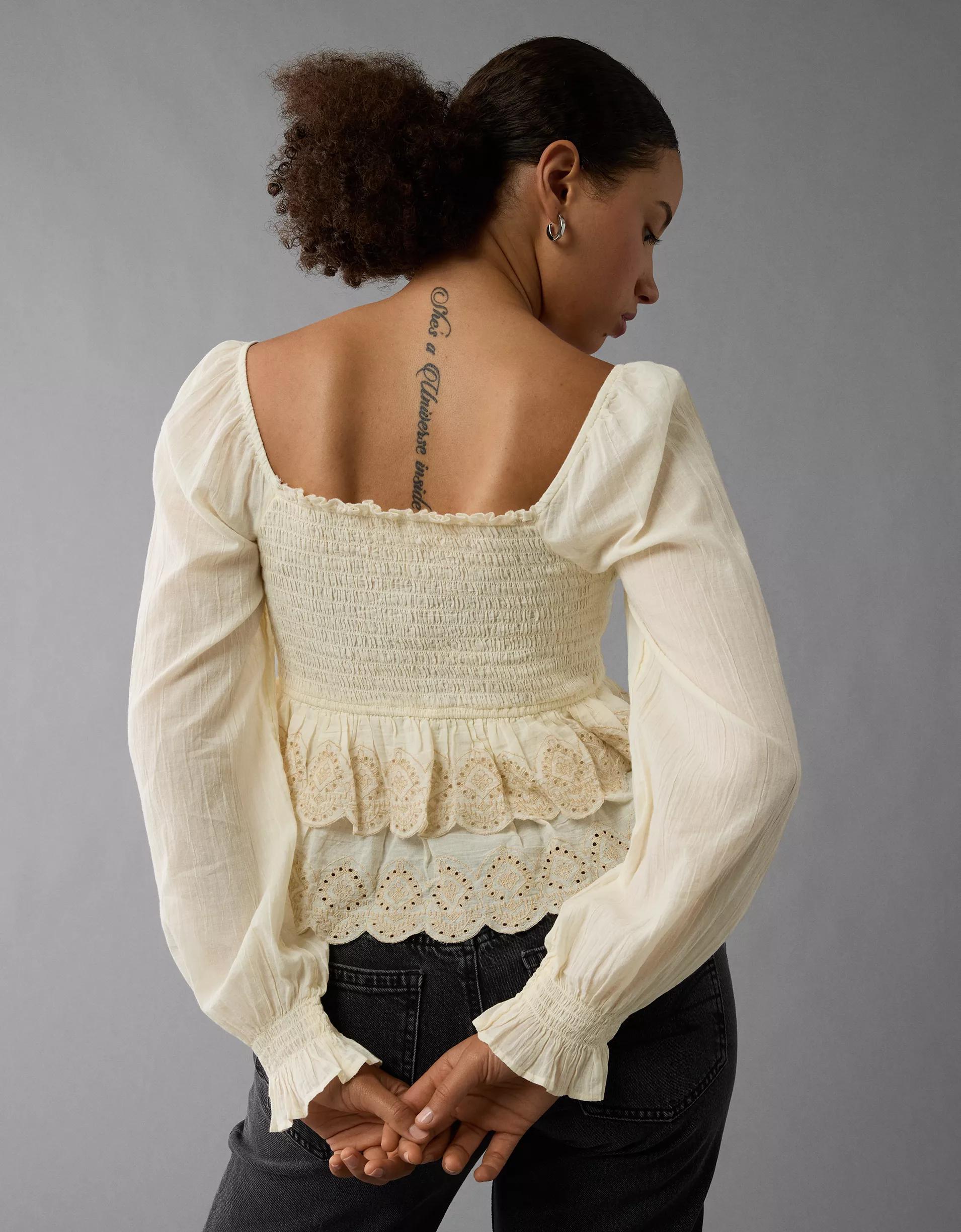 AE Long-Sleeve Smocked Tiered Top Product Image