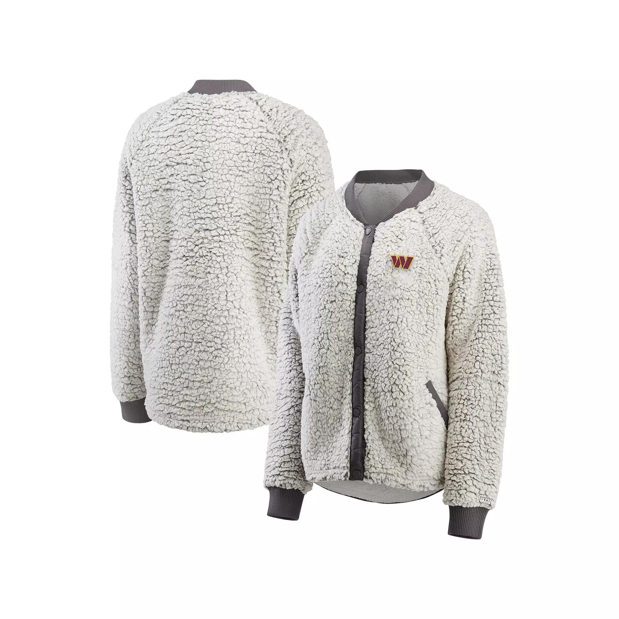 Women's WEAR by Erin Andrews Charcoal Washington Commanders Sherpa Raglan Full-Snap Jacket, Size: Medium, Wft Charco Product Image