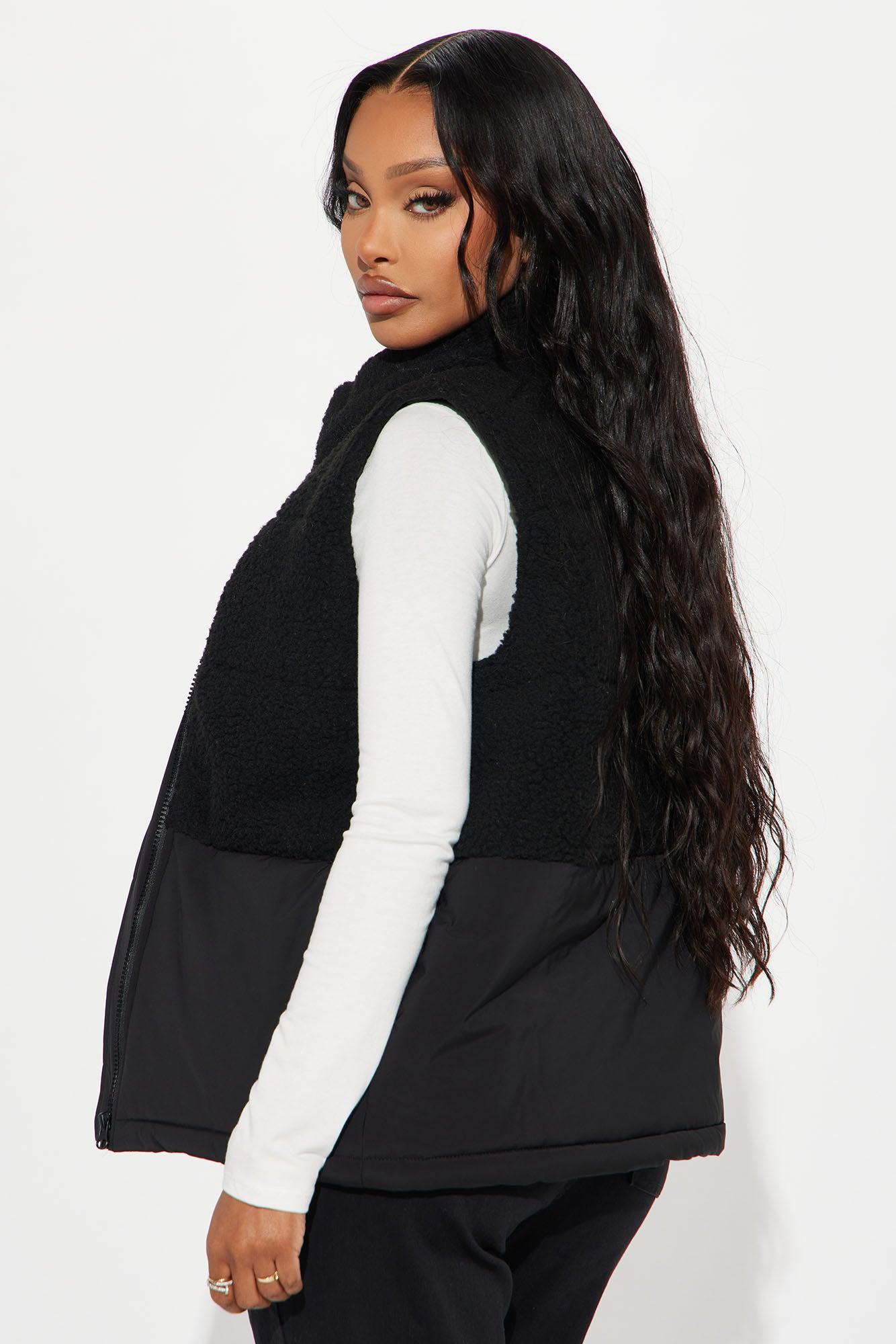 Find Me In The Clouds Sherpa Vest - Black Female Product Image