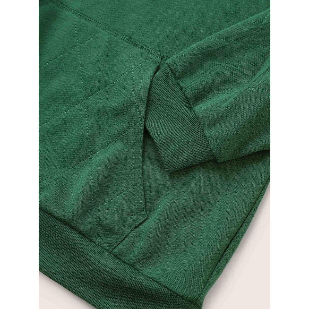 Plus Size Solid Quilted Kangaroo Pocket Hooded Sweatshirt Women Green Casual Non Hooded Everyday Sweatshirts BloomChic 10/M Product Image