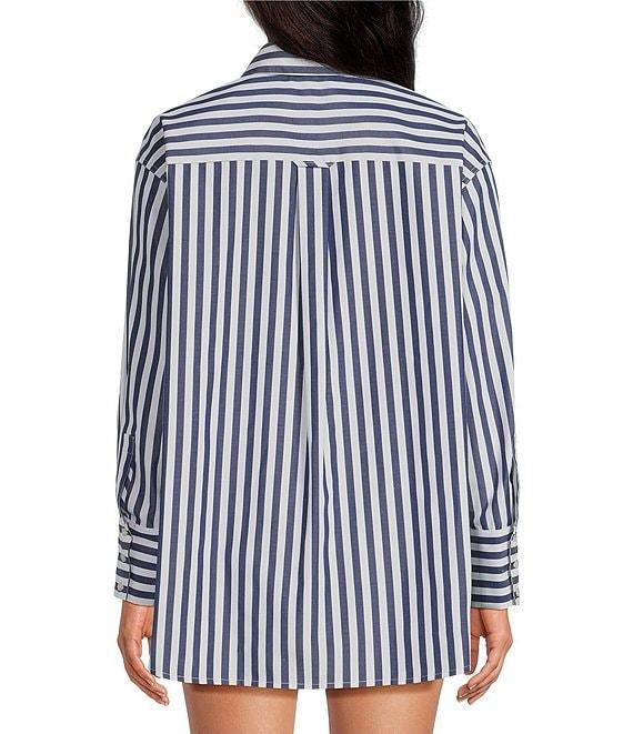 Gianni Bini Georgie Woven Stripe Coordinating Button Front Long Sleeve Shirt Product Image