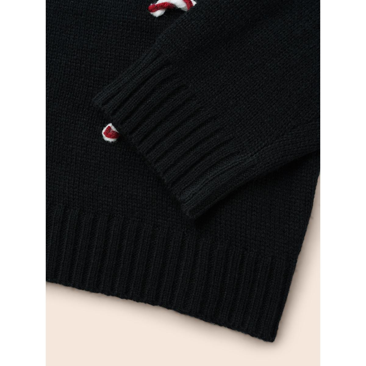 Plus Size Hand Crocheted Candy Cane V-neck Cardigan Black Women Casual Loose Long Sleeve Everyday Cardigans BloomChic 28/5X Product Image