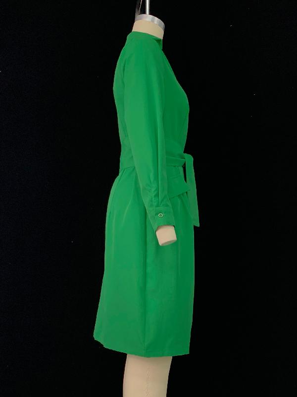 Long Sleeves Solid Color Tied Waist Deep V-Neck Mini Dresses Product Image