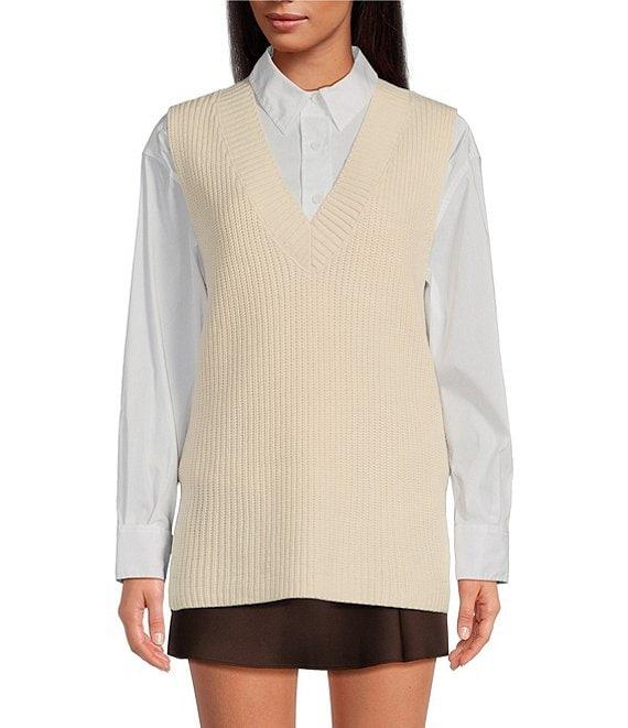 Gianni Bini Carolina Knit V-Neck Sleeveless Oversized Sweater Vest Product Image