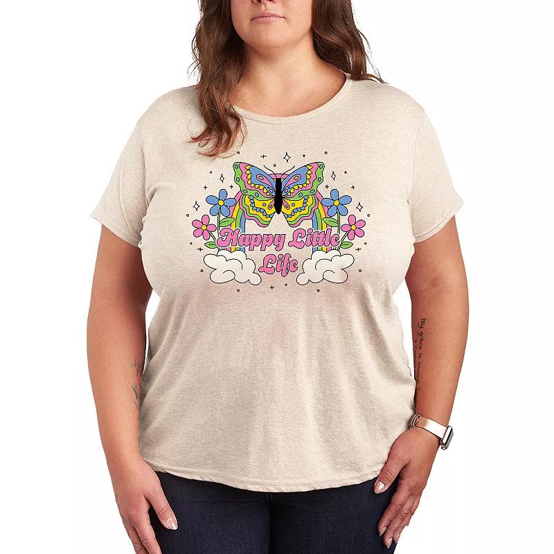 Plus Size Happy Little Life Graphic Tee, Womens Grey Green Product Image