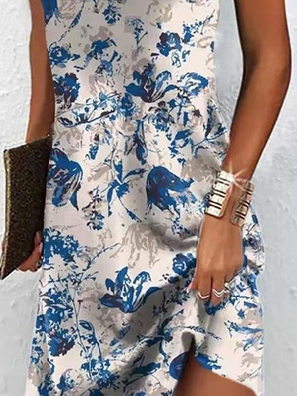 Loose Plus Size Printed Split-Joint V-Neck Mini Dresses Product Image