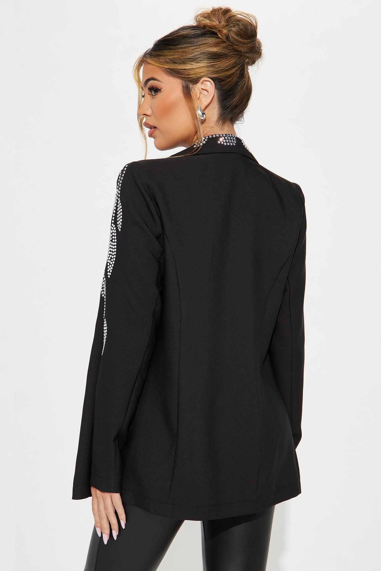 Stand Out Rhinestone Blazer - Black Product Image