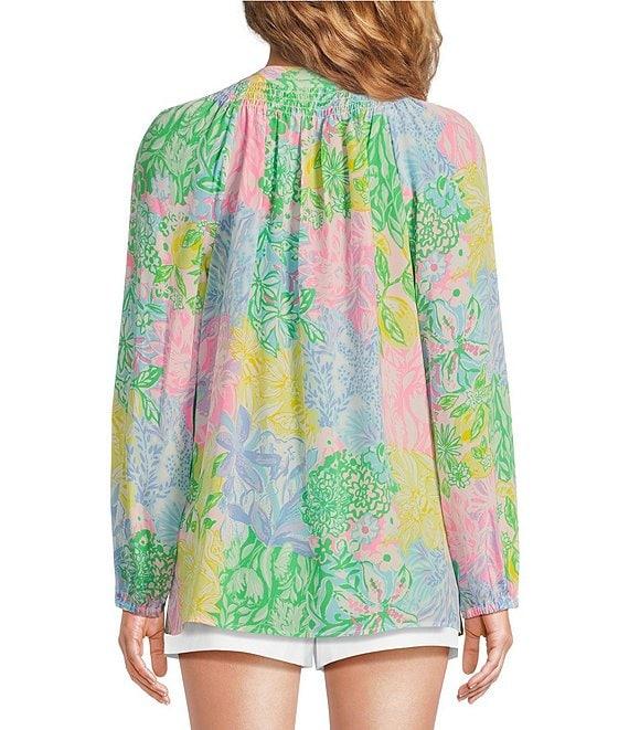Lilly Pulitzer Elsa Multi Bright Delight Patch Print Split V-Neck Long Sleeve Blouse Product Image