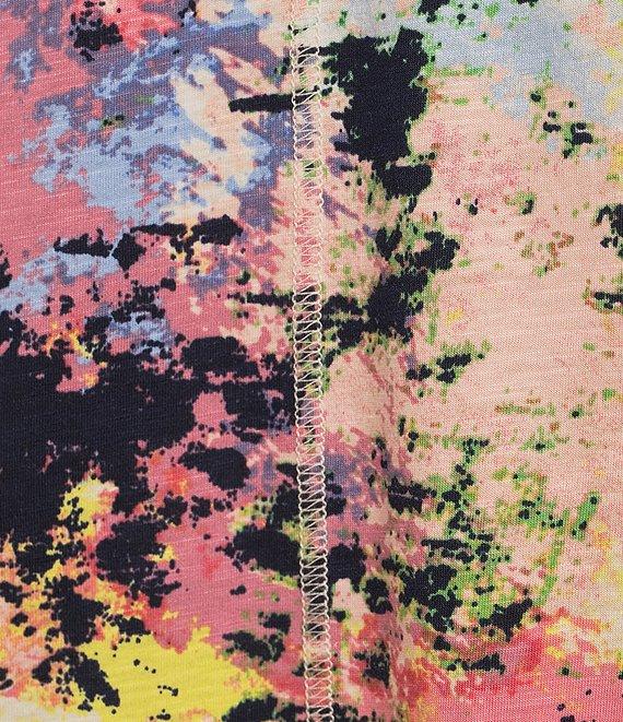 Westbound Multi Splatter Print 3/4 Sleeve Knit Crew Neck Top Product Image