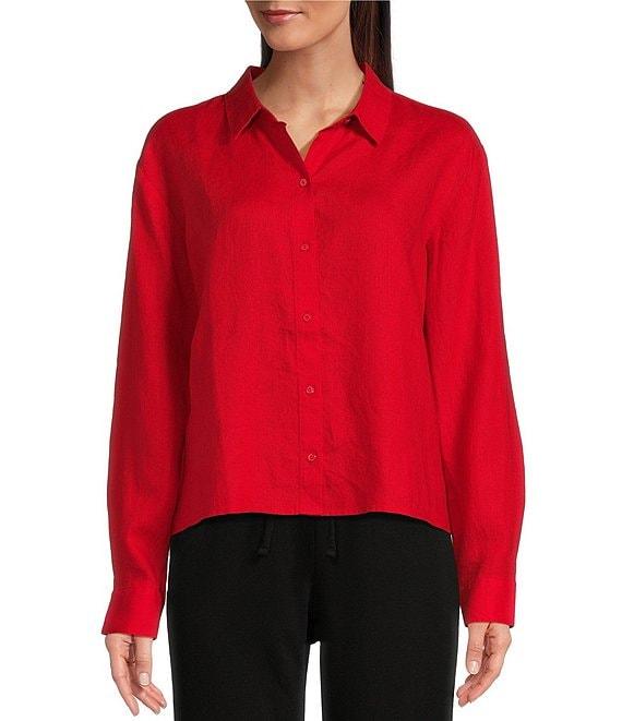 Eileen Fisher Organic Handkerchief Linen Point Collar Long Sleeve Short Shirt Product Image