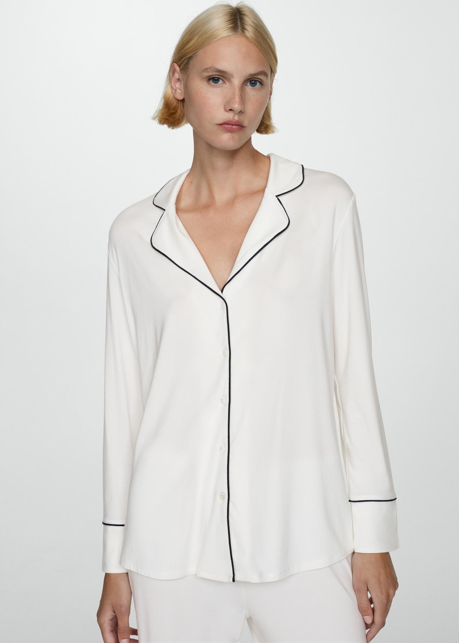 Two-piece pyjamas with piping - Women | MANGO USA Product Image