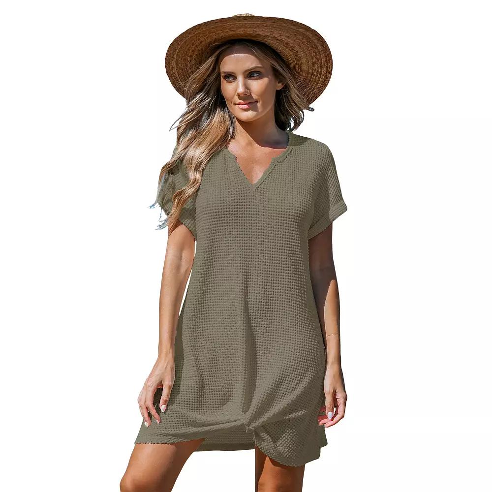 Women's Cupshe Waffle-Knit Short Sleeve Cover-Up Mini Dress,  Product Image
