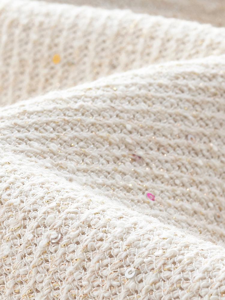 Tweed Sequins V-Neck Ruffle Hem Women Mini Dress Product Image