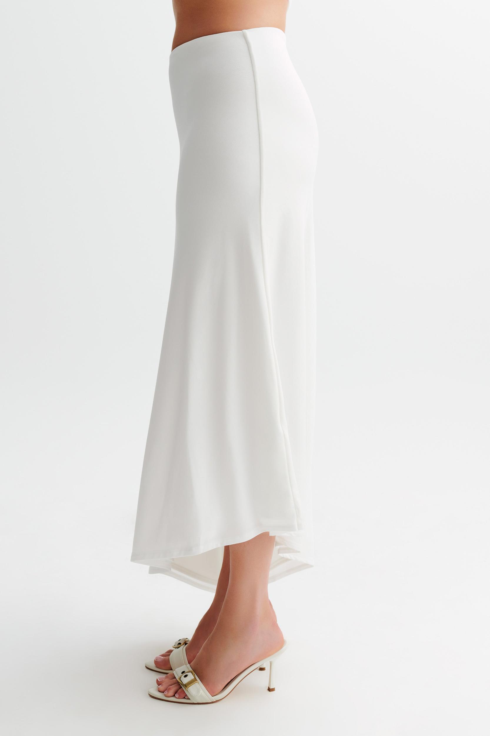 Bea Asymmetrical Slinky Maxi Skirt - White Product Image