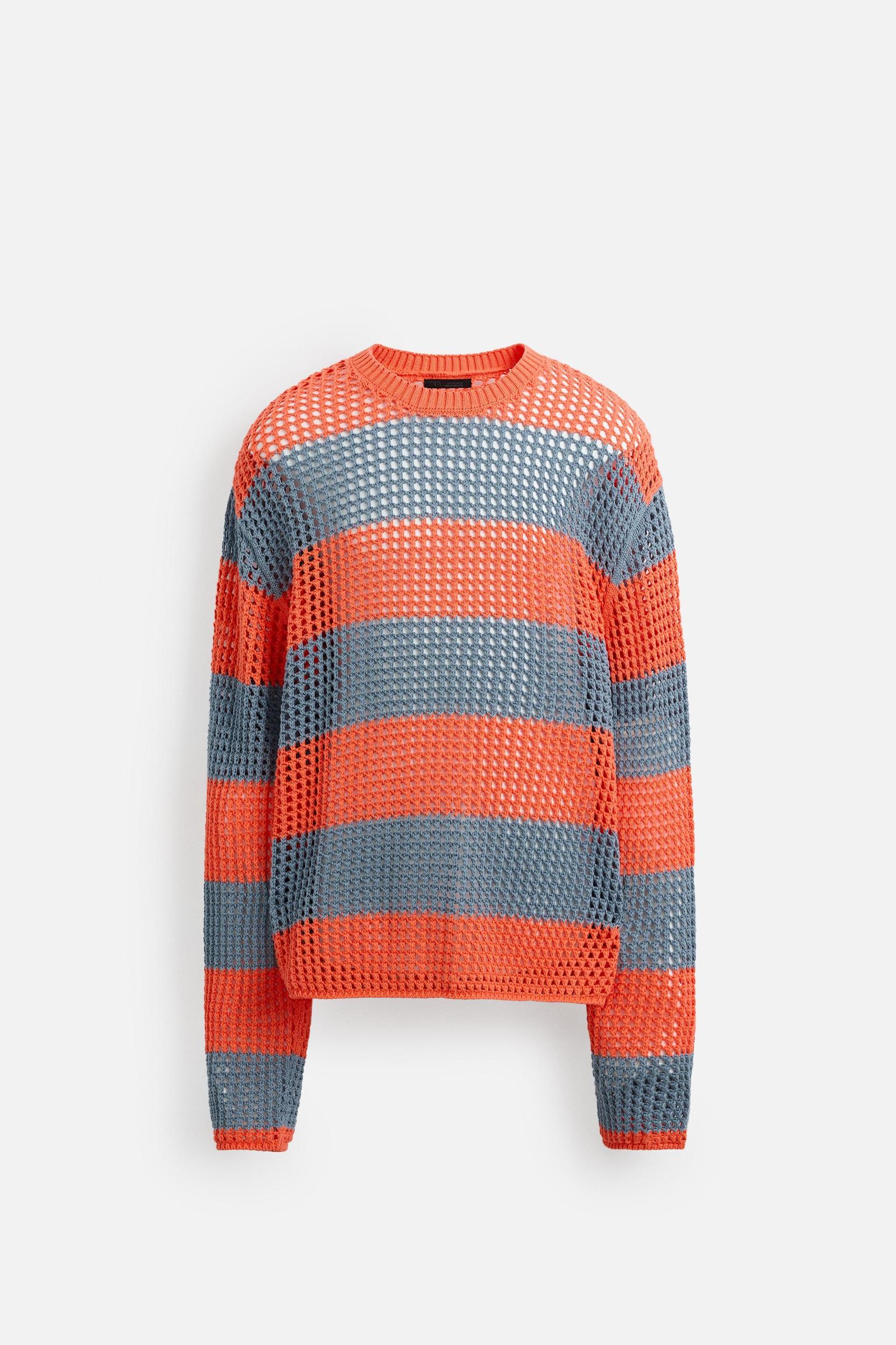 STRIPED OPEN WEAVE SWEATER Product Image