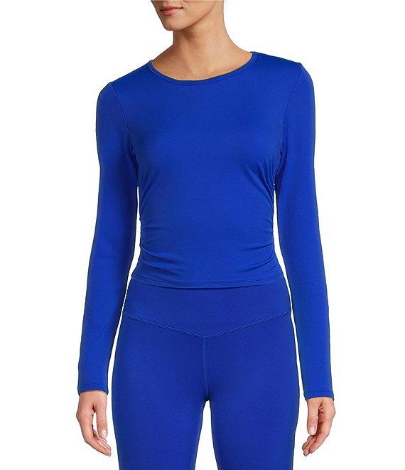 Antonio Melani Active Ruched Crew Neck Long Sleeve Fitted Coordinating Crop Top Product Image