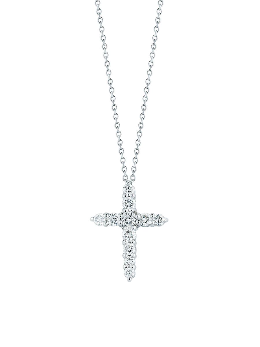 Womens Tiny Treasures Diamond & 18K White Gold Cross Pendant Necklace Product Image