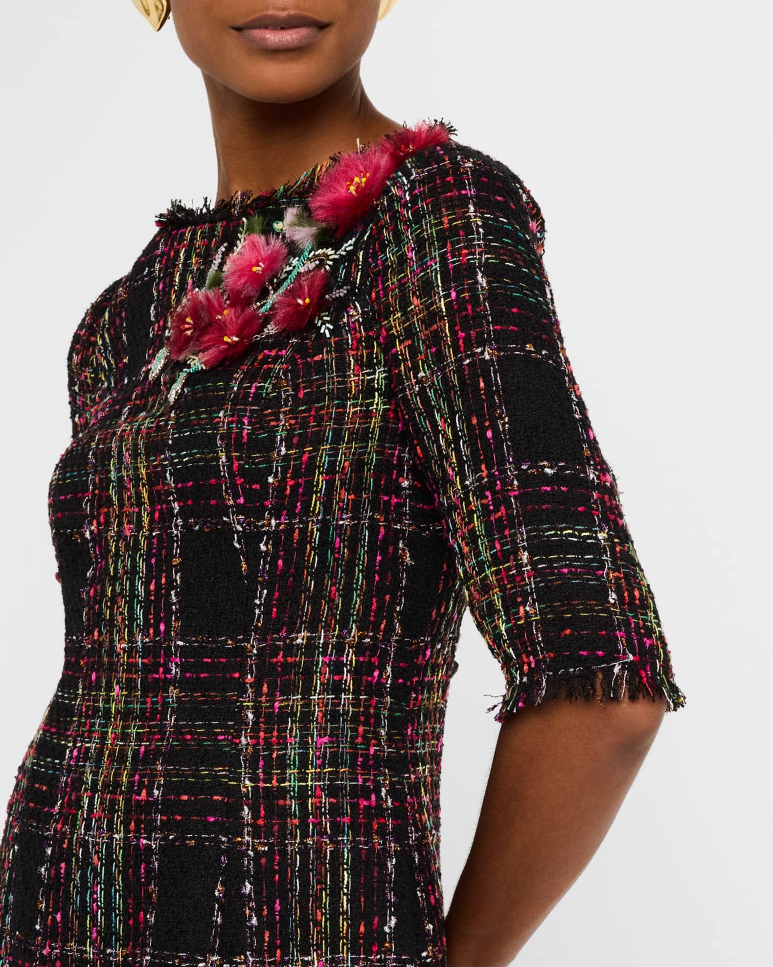 Beaded Floral Applique Tweed Dress Product Image