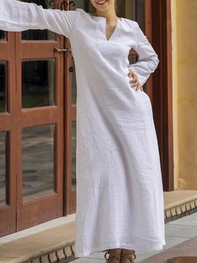 Long Sleeves Loose Solid Color V-Neck Maxi Dresses Product Image