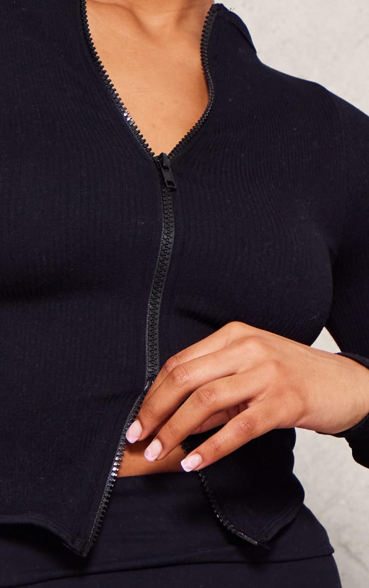 Black Snatched Rib Double Zip Top Product Image