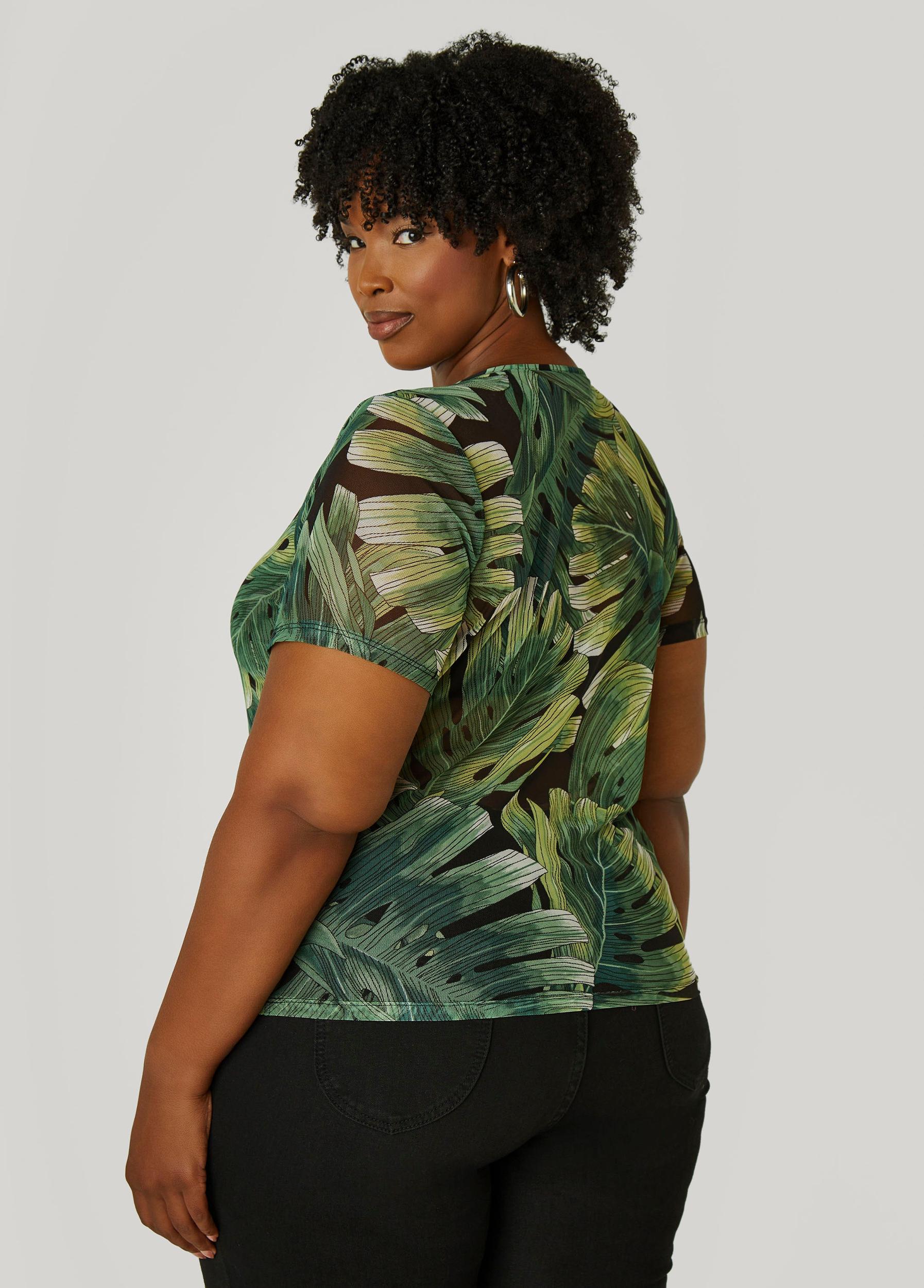 Tropical Print Mesh Tee Product Image