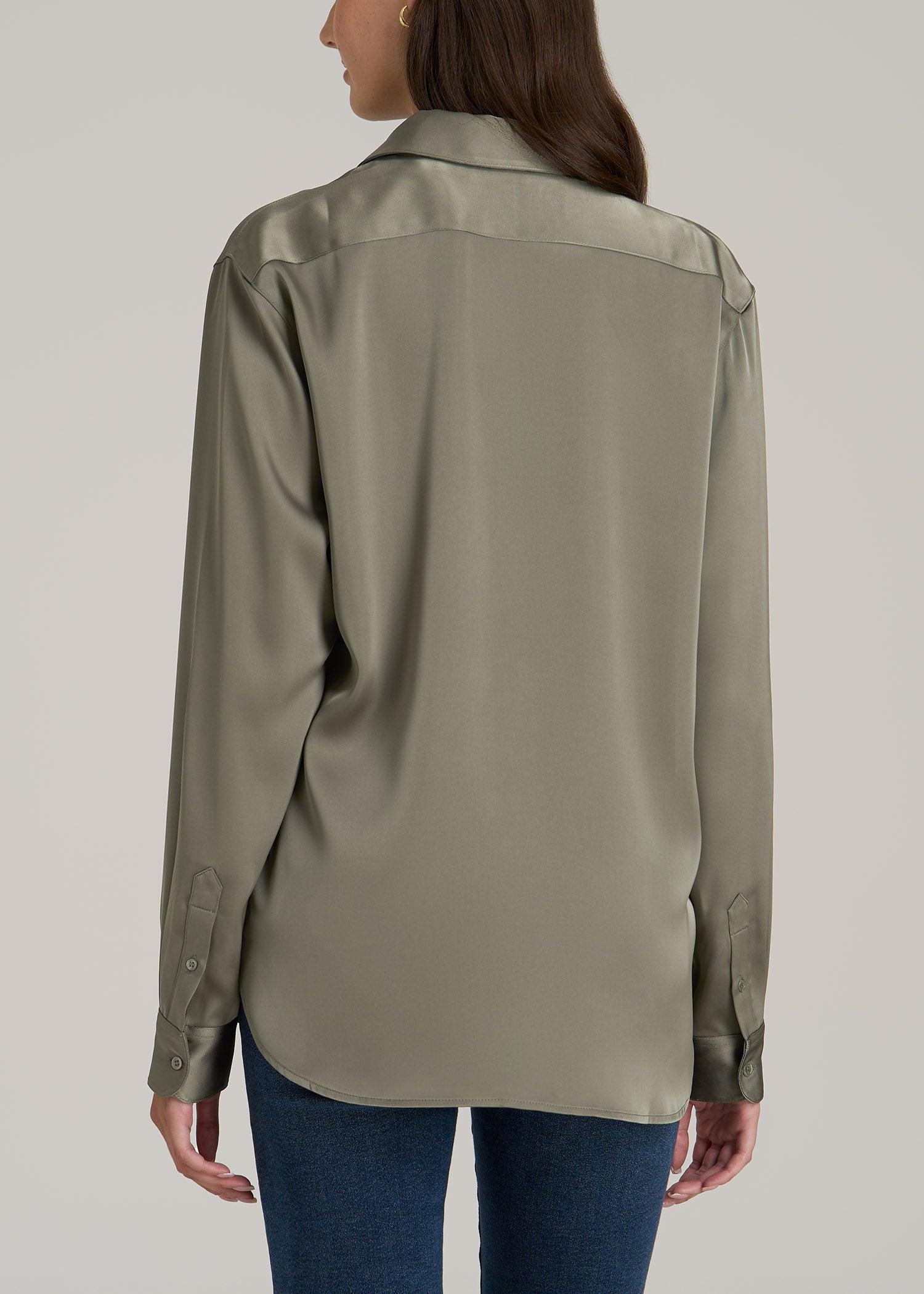 Relaxed Button-Up Blouse for Tall Women in Camper Green Female Product Image