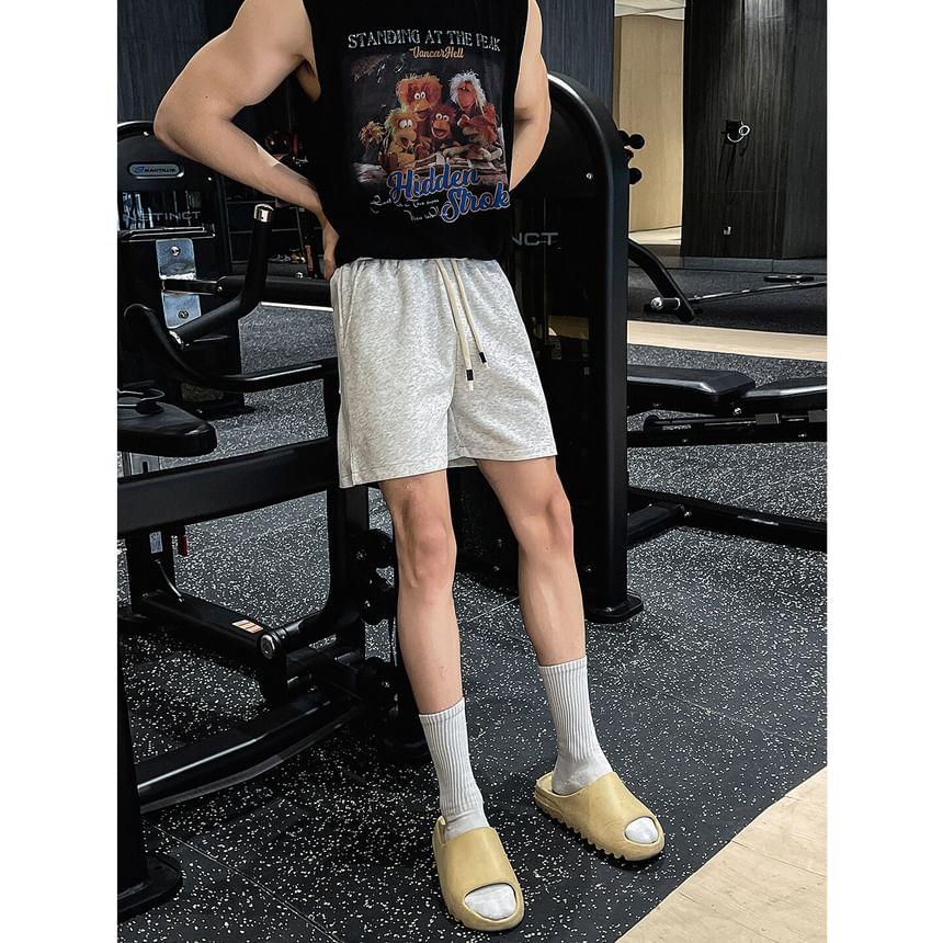 Drawstring Waist Plain Sweatshorts Product Image