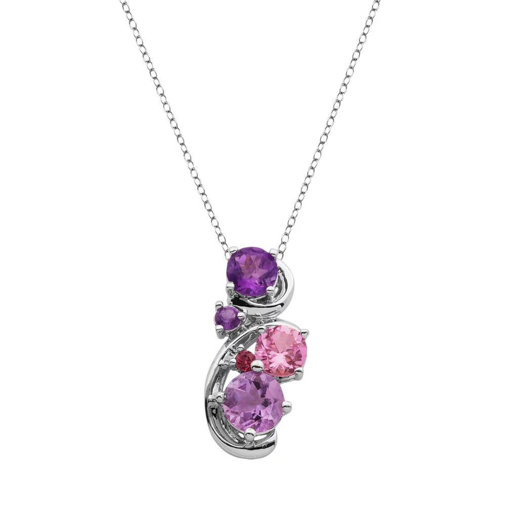 Sterling Silver Amethyst, Rhodolite Garnet and Lab-Created Pink Sapphire Swirl Pendant, Women's, Size: 18", Purple Product Image