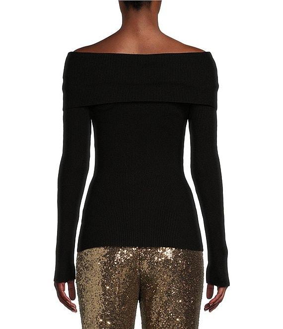 Alex Marie Whitney Ribbed Knit Folded Off-the-Shoulder Long Sleeve Sweater Product Image