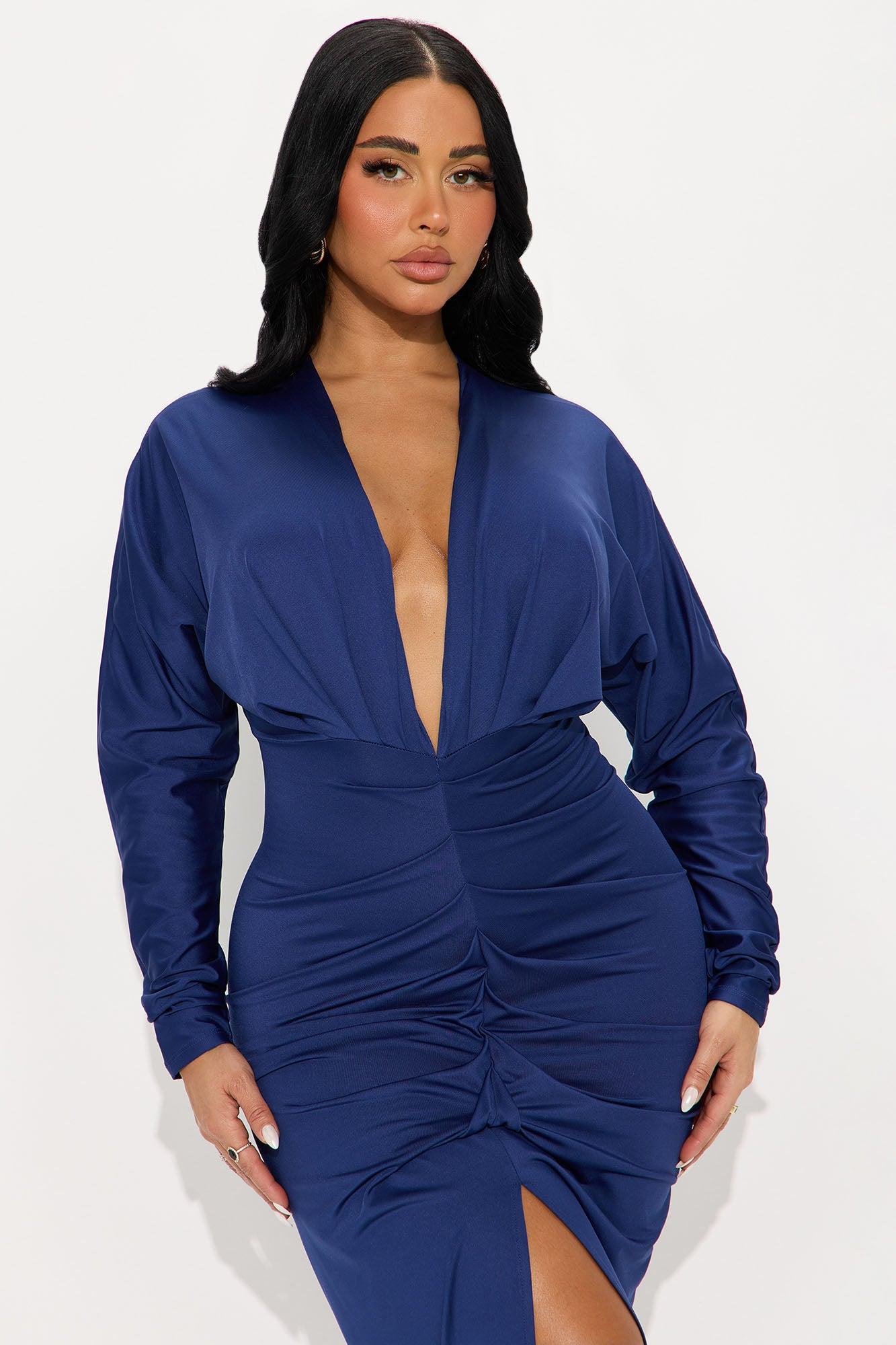 Kennedi Long Sleeve Midi Dress - Navy Female Product Image