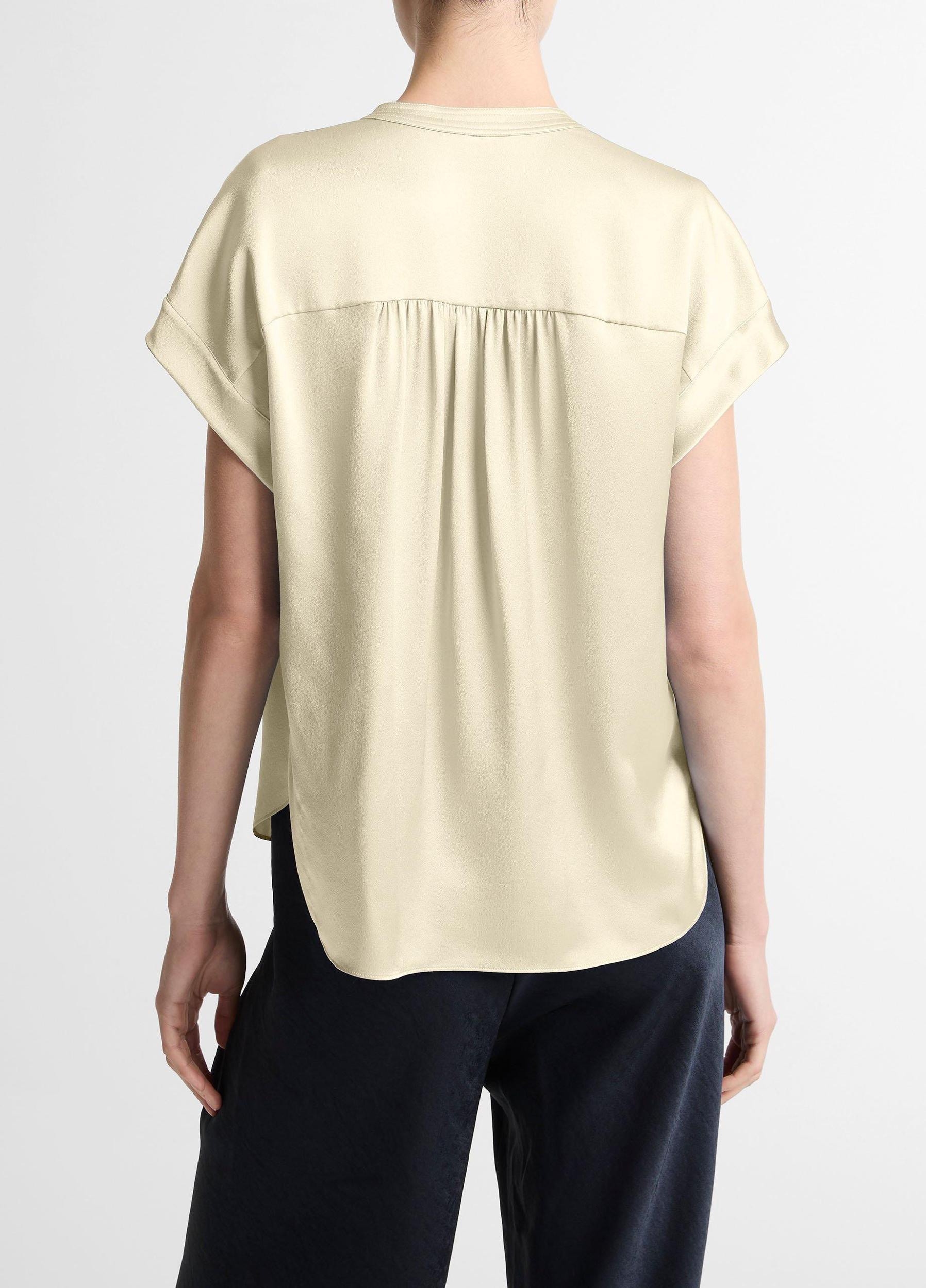 Silk Gathered Cap-Sleeve Blouse Product Image