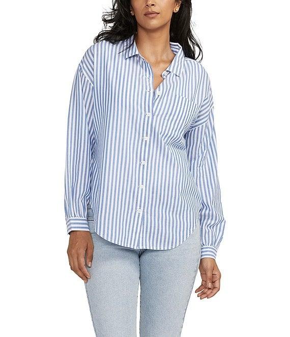 Jag Jeans Stripe Long Sleeve Relaxed Button Down Shirt Product Image