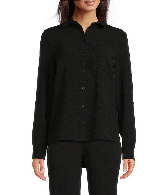 DKNY by Donna Karan Collared Neckline Long Roll Tab Sleeve Button Down Shirt Product Image