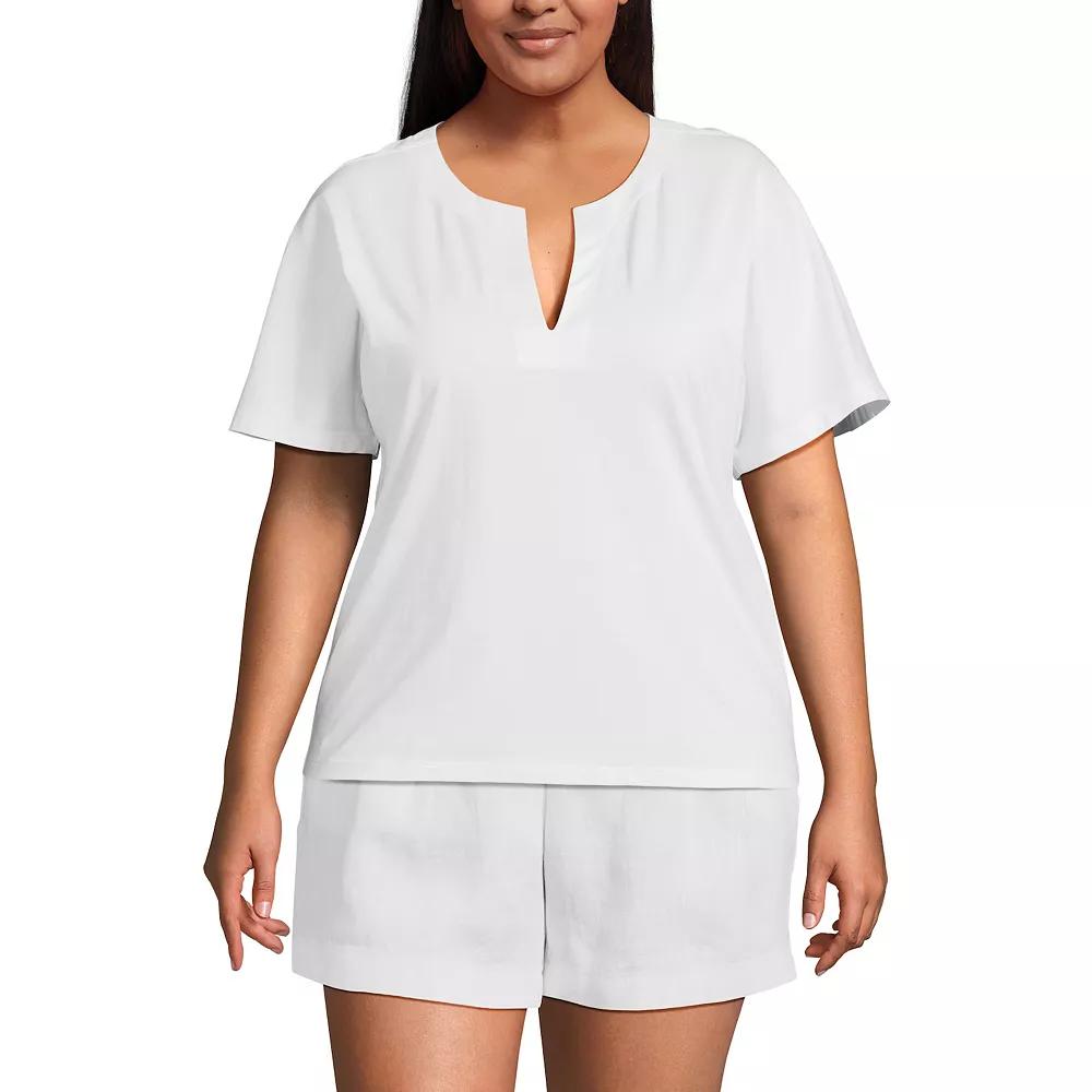 Plus Size Lands' End Supima Cotton Notch Neck Short Sleeve T-Shirt, Women's, Size: 3XL, White Product Image