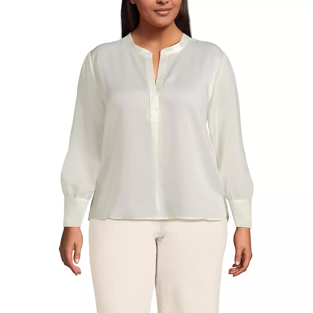 Plus Size Lands' End Satin Popover Shirt, Women's, Size: 1XL, Ivory Product Image