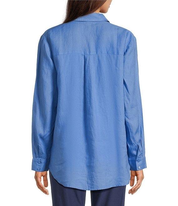 Eileen Fisher Petite Size Organic Handkerchief Linen Classic Collar Long Sleeve Shirt Product Image