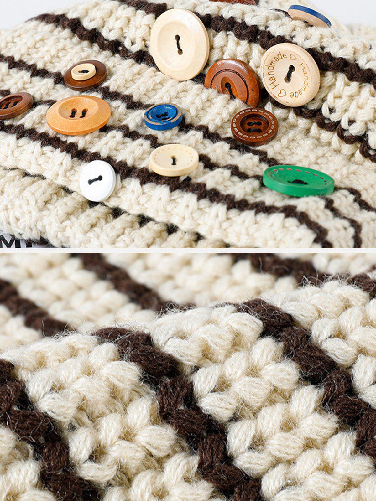 Stripe Button Knit Beanie Product Image