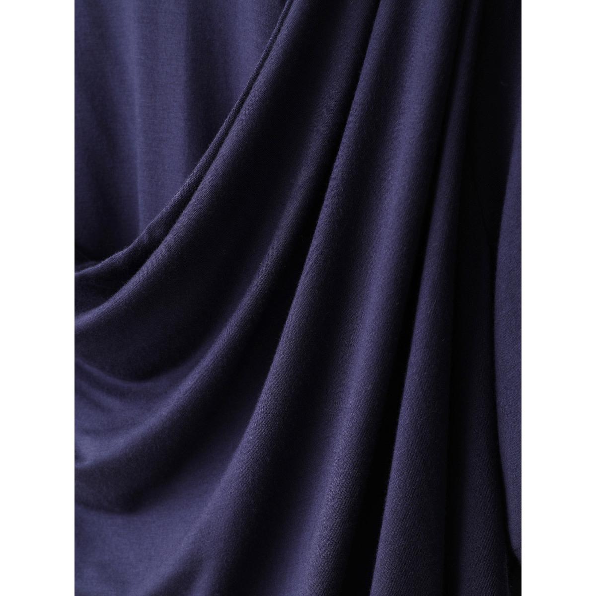 Plus Size Solid Cowl Neck Gathered T-shirt Indigo Women Elegant Non Plain Cowl Neck Everyday T-shirts BloomChic 18-20/2X Product Image