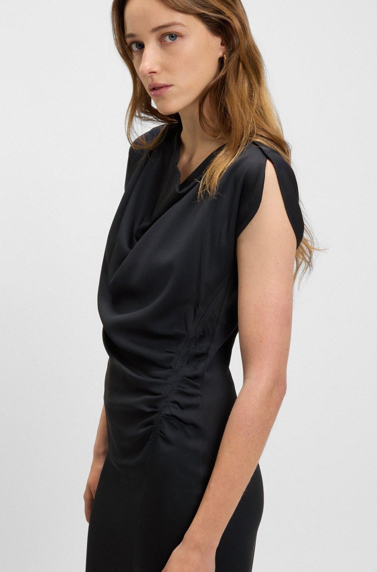 BOSS - Drape-neckline dress with gathered detail - Dark Blue Product Image