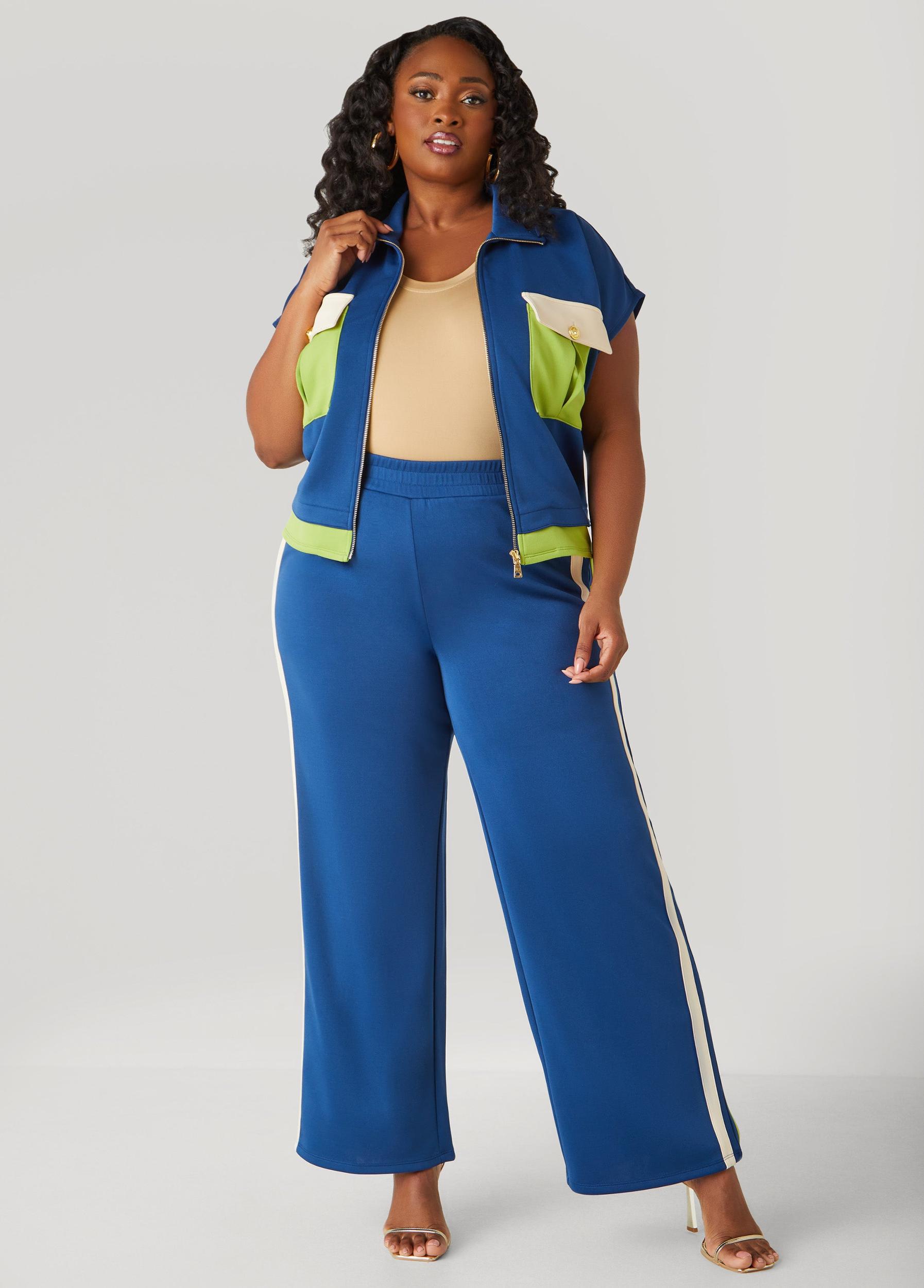 Plus Size Striped Trimmed Wide Leg Pants Ashley Stewart Product Image