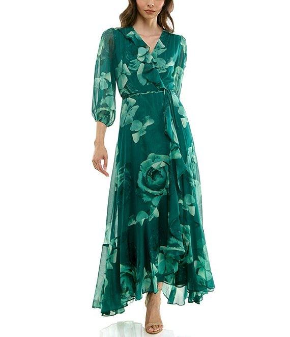 Moda Tara Yoryu Chiffon Floral Print Ruffle High Low Dress Product Image