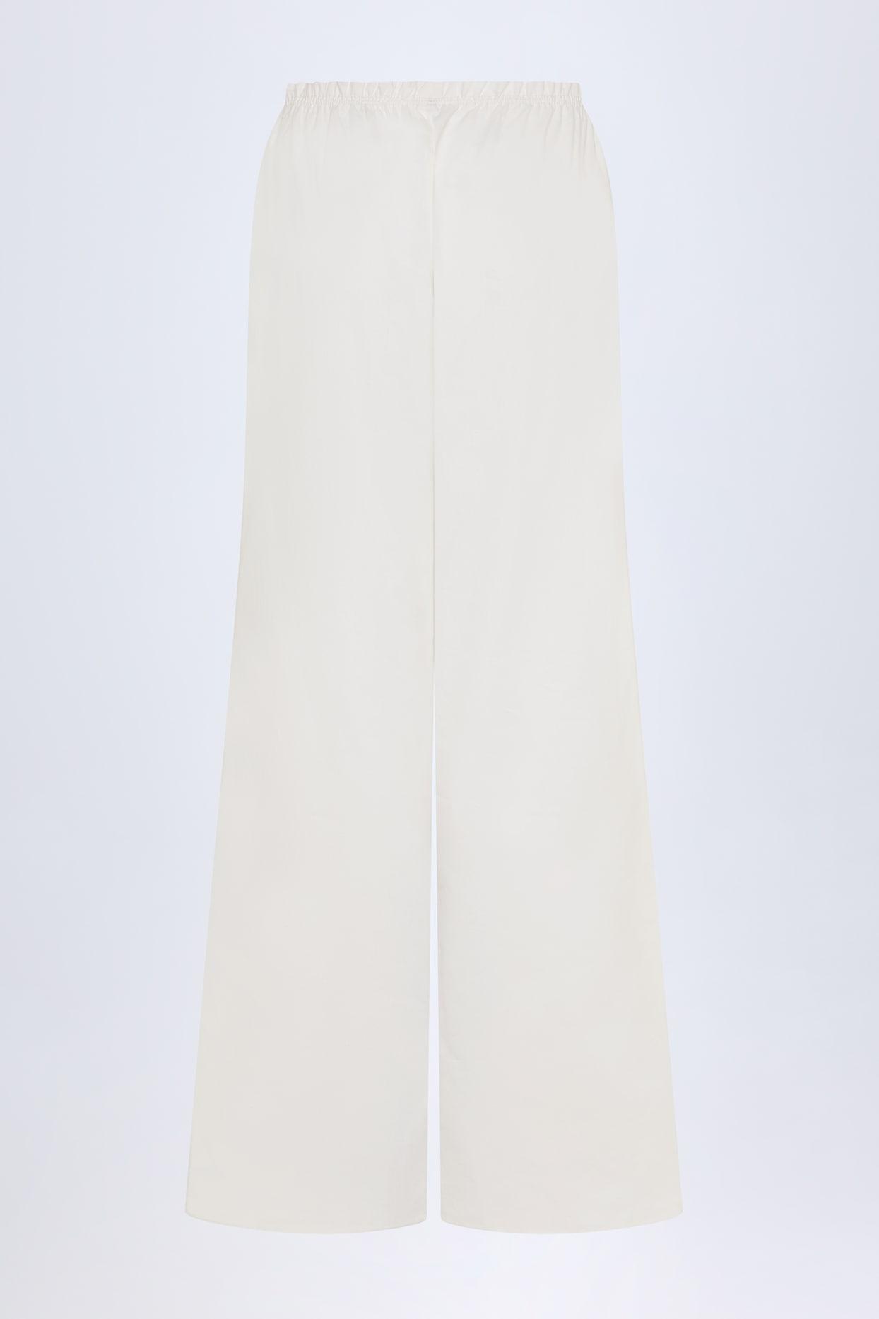 Wide-Leg Cotton-Poplin Trousers in White Product Image