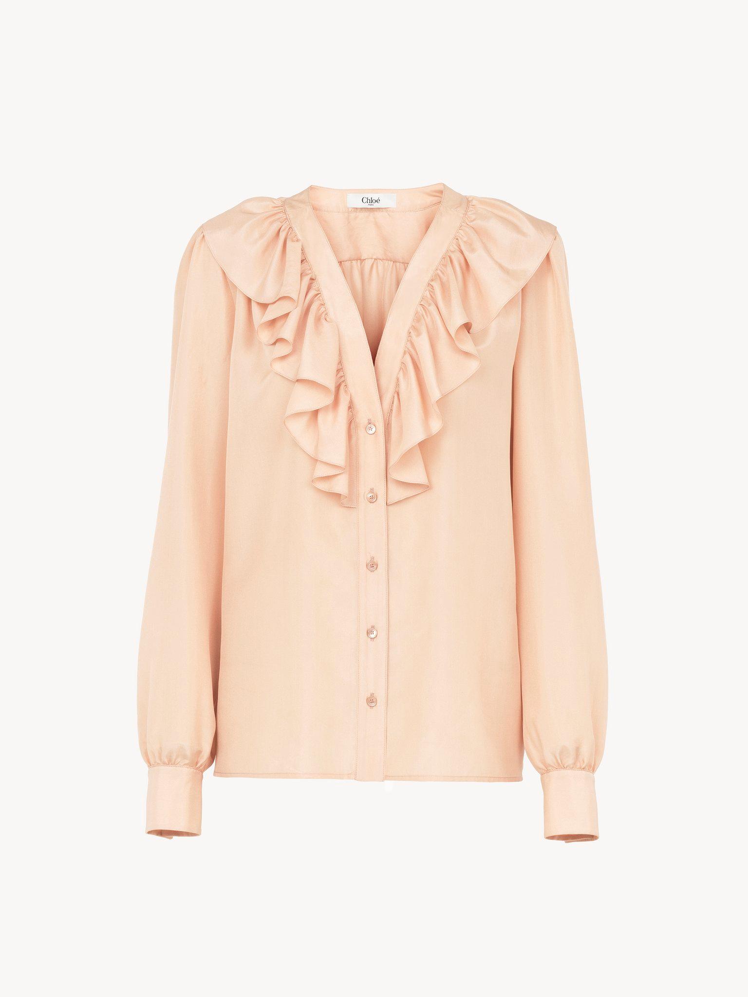 V-neck ruffled blouse in silk habotai Product Image