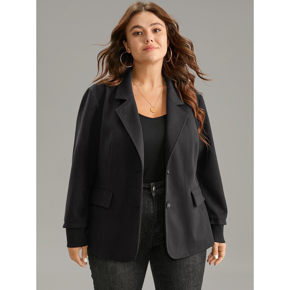 Plus Size Indigo Plisse Satin Button Up Curved Hem Blouse Women Office Long Sleeve Shirt collar Office Blouses BloomChic 30/6X Product Image