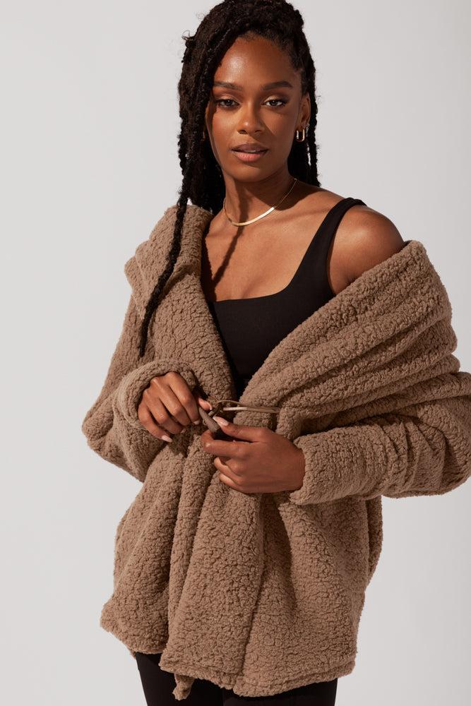 Faux Sherpa Cocoon Coat - Cool Grey Product Image