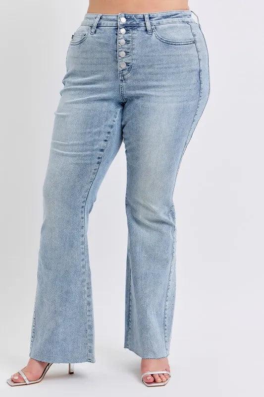 88895   Kora Mid Rise Rhinestone Side Panel Detail Flare Judy Blue Jeans Product Image