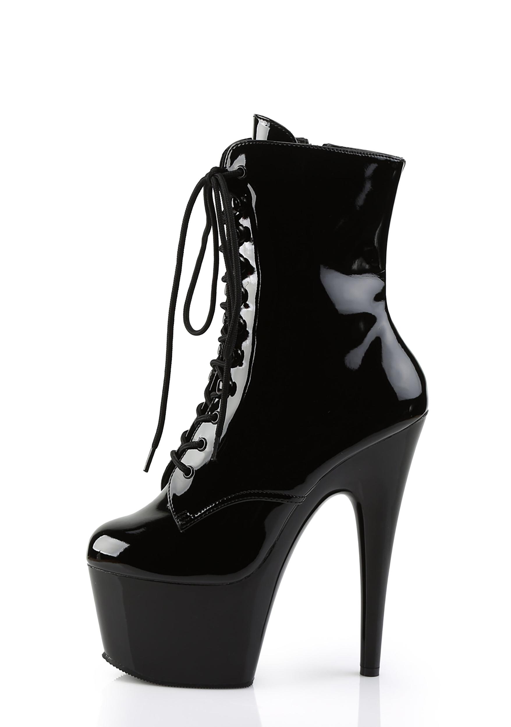 Pleaser Vinyl Stiletto Platform Boots - Black Product Image